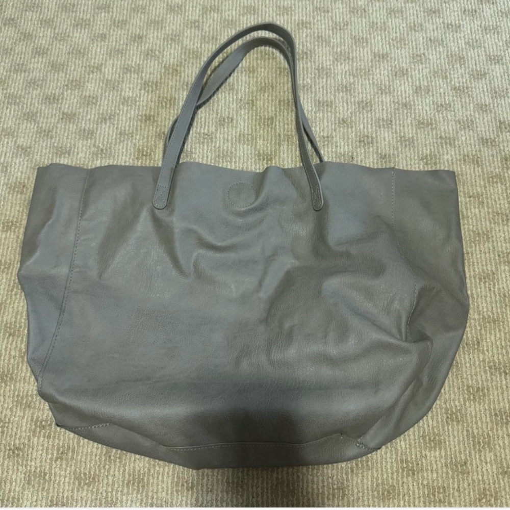Gray Leather Tote Bag